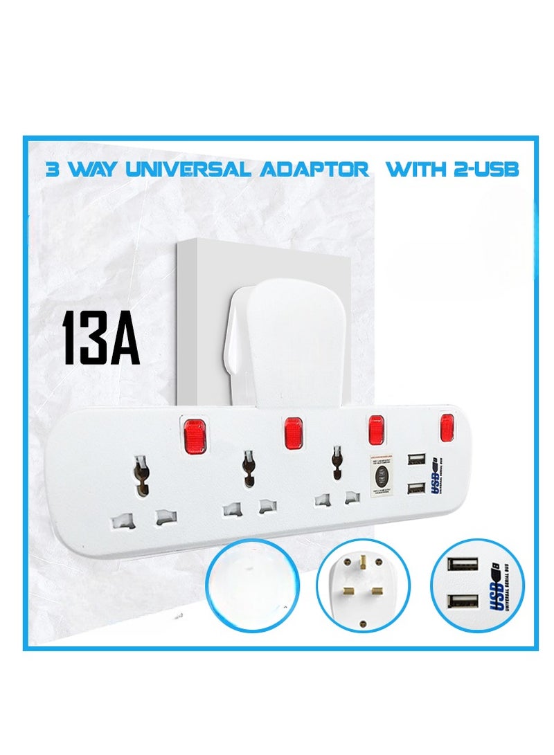 تمديد مقبس الحائط متعدد الوسائط 3 طرق 2 USB تمديد التوصيل مع مفاتيح فردية 13Amp تصاعد المحمي تمديد الرصاص دون كابل - Image 4
