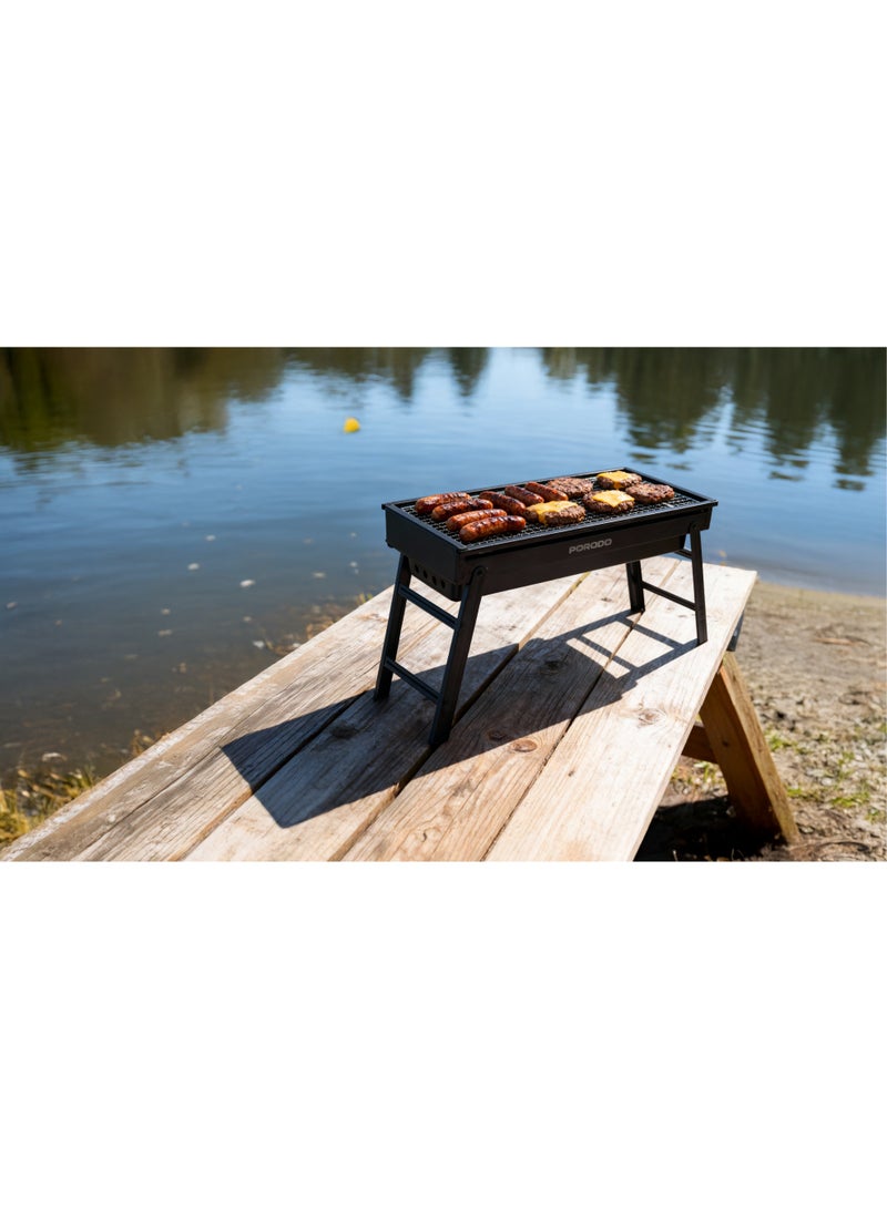 إسكدنيا شواية شواء كبيرة قابلة للحمل والطي للطهي أثناء التخييم / تجميع سهل / خطافات يد / مجموعة ملعقة وشوكة للشواء / شواية شواء من الفولاذ - أسود - Image 2