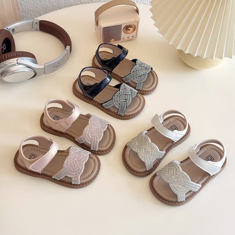 Children'S Shoes Women'S New Rhinestone Sandals Primary School Sandals Women'S Stylish Princess Shoes Little Girl Beach Shoes Baby - Image 2