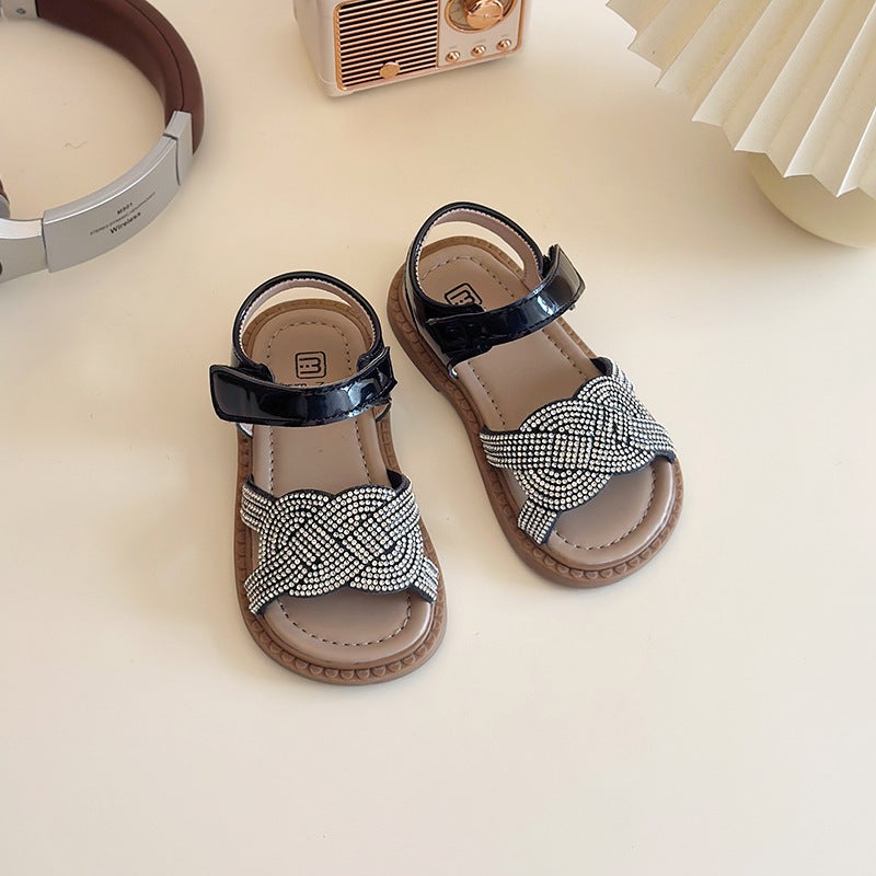 Children'S Shoes Women'S New Rhinestone Sandals Primary School Sandals Women'S Stylish Princess Shoes Little Girl Beach Shoes Baby - Image 4