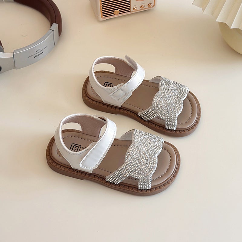 Children'S Shoes Women'S New Rhinestone Sandals Primary School Sandals Women'S Stylish Princess Shoes Little Girl Beach Shoes Baby - Image 1
