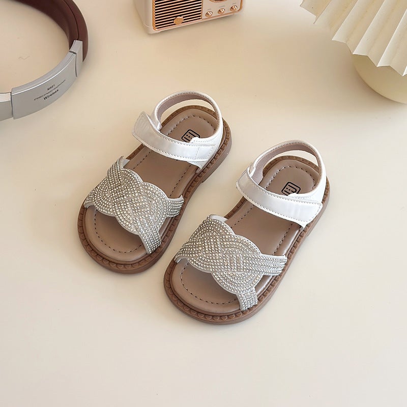 Children'S Shoes Women'S New Rhinestone Sandals Primary School Sandals Women'S Stylish Princess Shoes Little Girl Beach Shoes Baby - Image 3