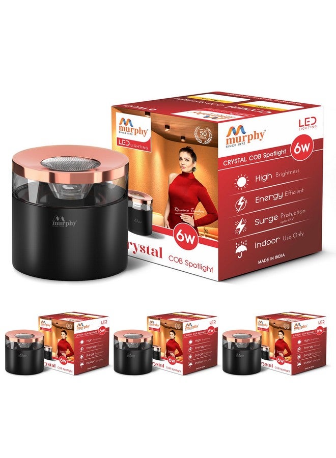 Murphy 6W Crystal Black Rose Gold Cylindrical COB Surface Lights for Ceiling (Warm White, Pack of 4) - Image 2