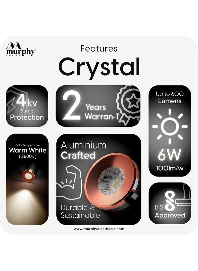 Murphy 6W Crystal Black Rose Gold Cylindrical COB Surface Lights for Ceiling (Warm White, Pack of 4) - Image 4