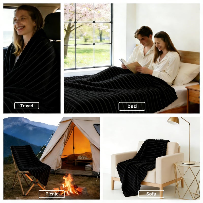 HIMEET Soft Black Throw Blanket for Couch - 300GSM Cozy Warm Fleece Blanket for Men Women, Fluffy Lightweight Bed Blankets Birthday Gifts for Her Him, Spring Home Room Decor, Black, 50x60 Inches - Image 5