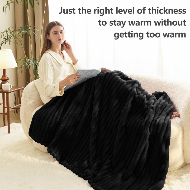 HIMEET Soft Black Throw Blanket for Couch - 300GSM Cozy Warm Fleece Blanket for Men Women, Fluffy Lightweight Bed Blankets Birthday Gifts for Her Him, Spring Home Room Decor, Black, 50x60 Inches - Image 3
