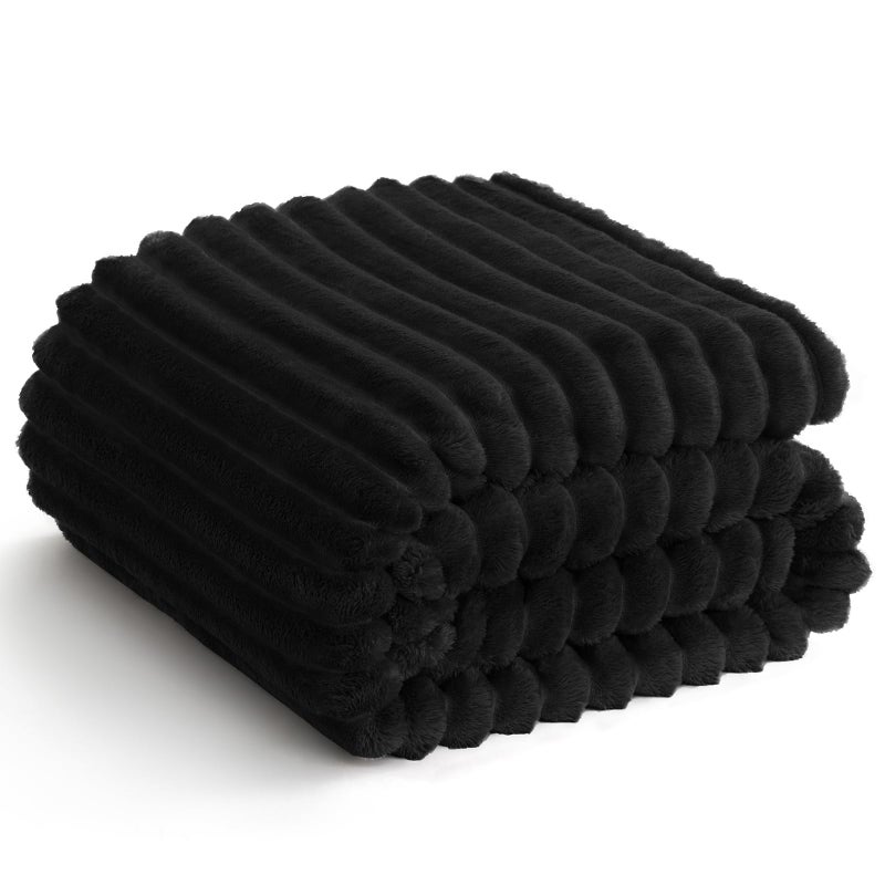 HIMEET Soft Black Throw Blanket for Couch - 300GSM Cozy Warm Fleece Blanket for Men Women, Fluffy Lightweight Bed Blankets Birthday Gifts for Her Him, Spring Home Room Decor, Black, 50x60 Inches - Image 1