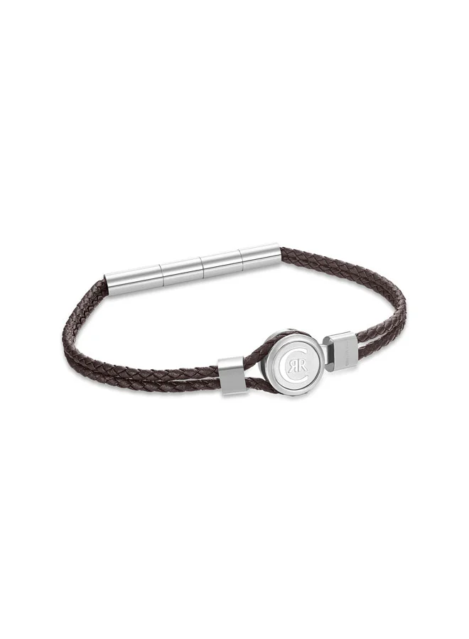 CERRUTI 1881 Vincenzo Silver and Dark Brown Leather Bracelet