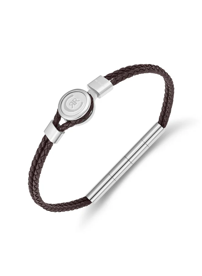 CERRUTI 1881 Vincenzo Silver and Dark Brown Leather Bracelet