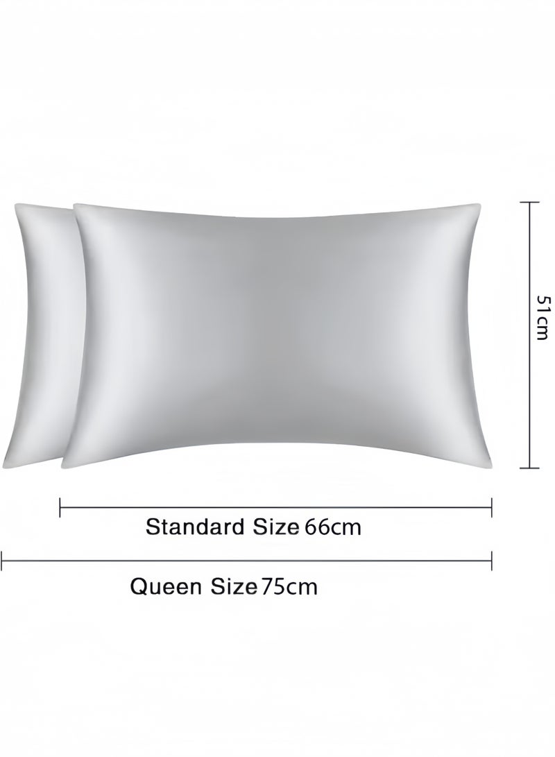 بيلانو 2 طقم أغطية الوسائد ساتان، مقاس كوين 51×75 سم بسحاب مخفي، ملمس ناعم ومبرّد للنوم الحار (رمادي فاتح) - Image 2