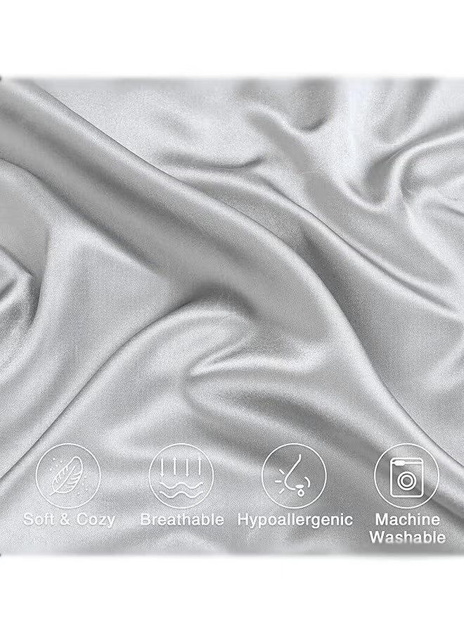 بيلانو 2 طقم أغطية الوسائد ساتان، مقاس كوين 51×75 سم بسحاب مخفي، ملمس ناعم ومبرّد للنوم الحار (رمادي فاتح) - Image 5