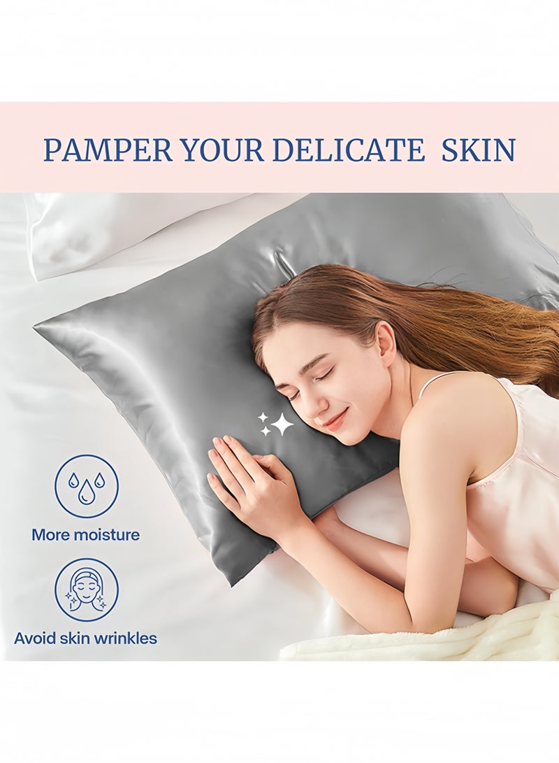 بيلانو 2 طقم أغطية الوسائد ساتان، مقاس كوين 51×75 سم بسحاب مخفي، ملمس ناعم ومبرّد للنوم الحار (رمادي فاتح) - Image 4