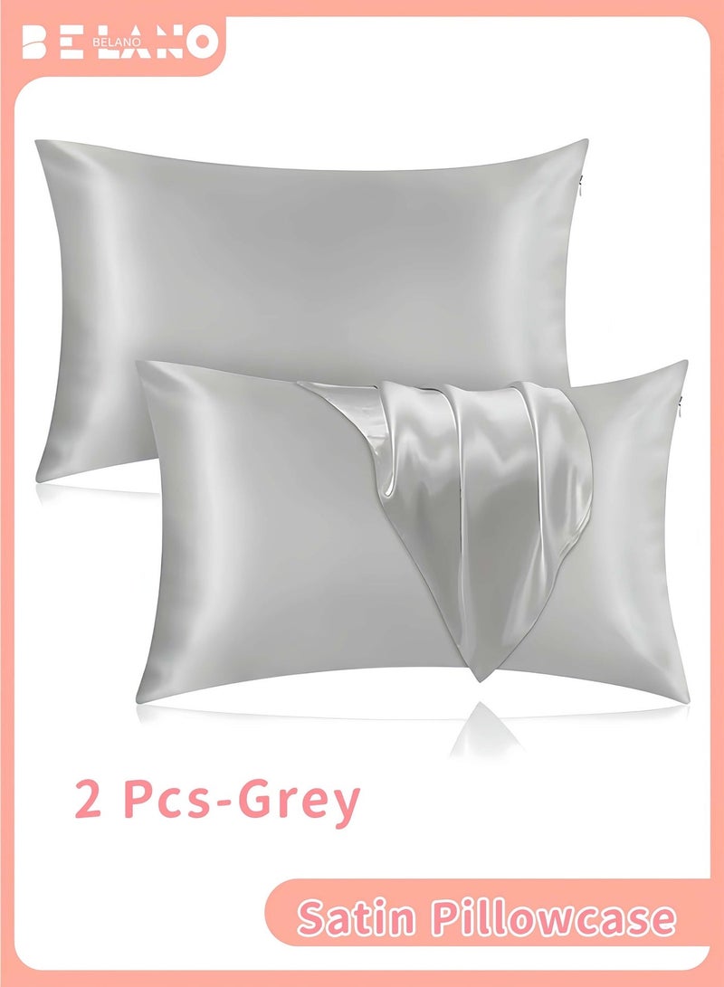 BELANO 2Pack Satin Pillowcase,Soft Pillow Case Cover with Hidden Zipper, Cooling Smooth Silk-Like Pillow Case 50x75 cm(Silver Grey) - Image 1