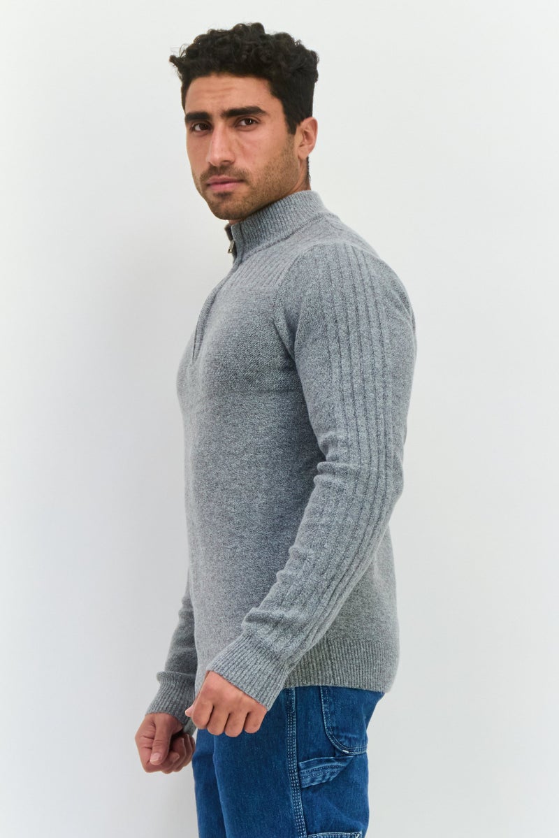 Thomas Sterling Men Mock Neck Textured Sweater, Grey - Image 2
