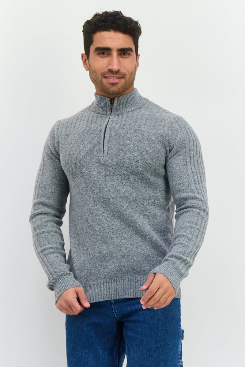 Thomas Sterling Men Mock Neck Textured Sweater, Grey - Image 1
