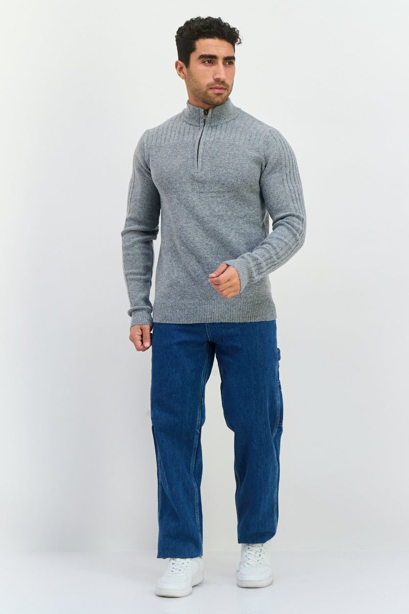 Thomas Sterling Men Mock Neck Textured Sweater, Grey - Image 4