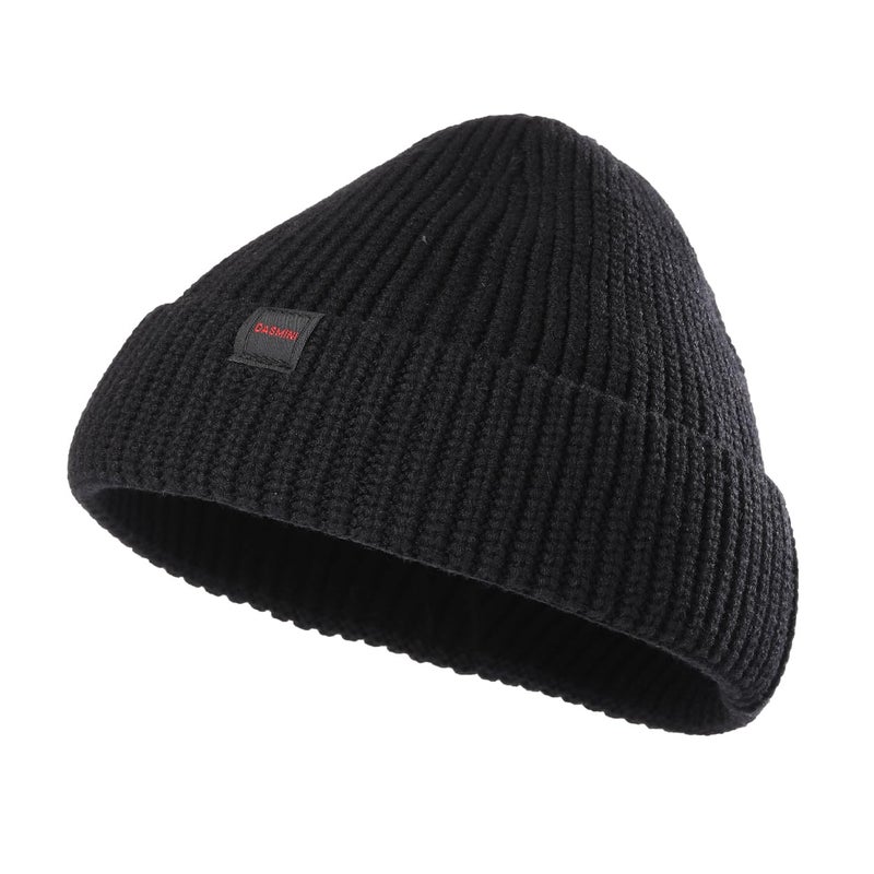 DASMINI Fisherman Beanie Hats for Men Women,Knit Trawler Skull Cap,Watch Cap,Thick Stretchy Short Hats(Black,Size M) - Image 1