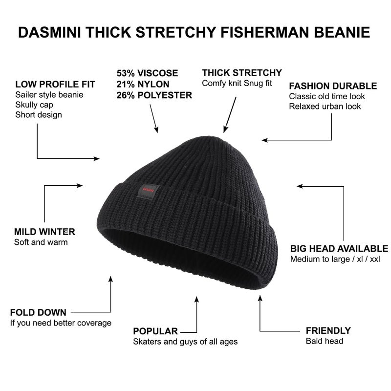 DASMINI Fisherman Beanie Hats for Men Women,Knit Trawler Skull Cap,Watch Cap,Thick Stretchy Short Hats(Black,Size M) - Image 4