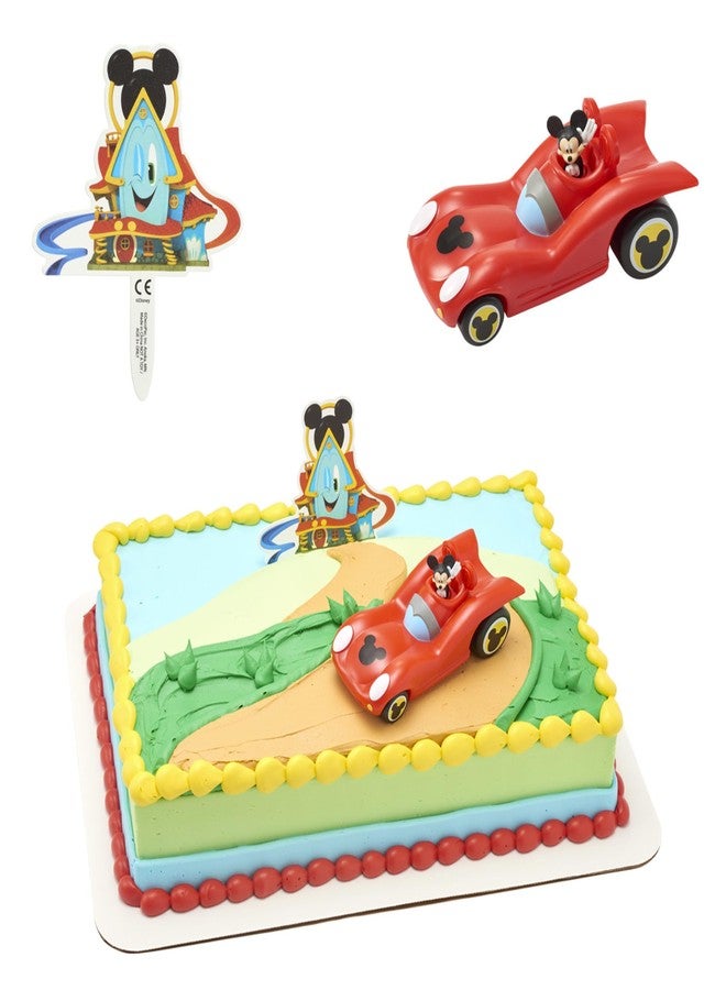 DecoPac DecoSet® Disney Mickey Mouse Funhouse Sweet Adventures, 2-Piece Topper Set with Waving Mickey In Car and Pic To Set The Scene, For Birthday, Party, Celebration - Image 1