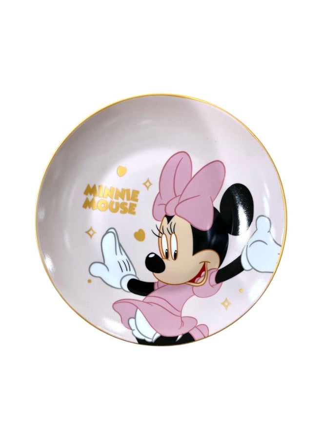 Minnie Mouse Porcelain Plate for Kids, Pastel Pink with Gold Rim