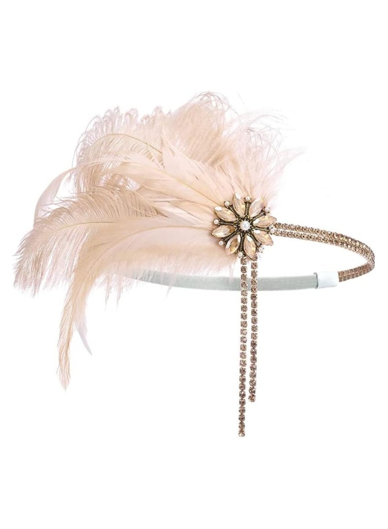 كاست ويف أغطية الرأس من العشرينات من القرن الماضي ، أغطية الرأس حجر الراين بيرل ريشة الشعر حزام - Image 3