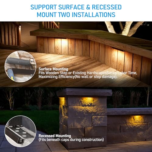 LEONLITE 8-Pack 12 Inch LED Hardscape Lighting, Update Retaining Wall Lights, LED Landscape Lighting, 12-24V AC/DC Paver Light Low Voltage, 3W/5W/7W Dimmable Outdoor Step Lights, 2700K Soft White, ETL - Image 3