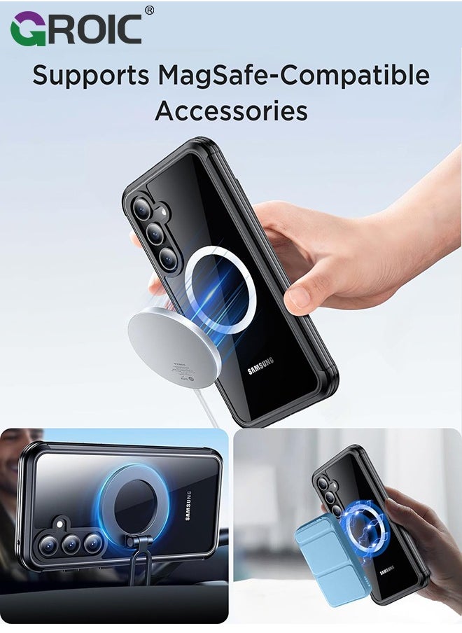 GROIC - for Samsung Galaxy S25 Case, with Built-in HD Screen Protector Shockproof Anti Spy Magnetic Back Phone Cover for S25 5G, Black - Image 1