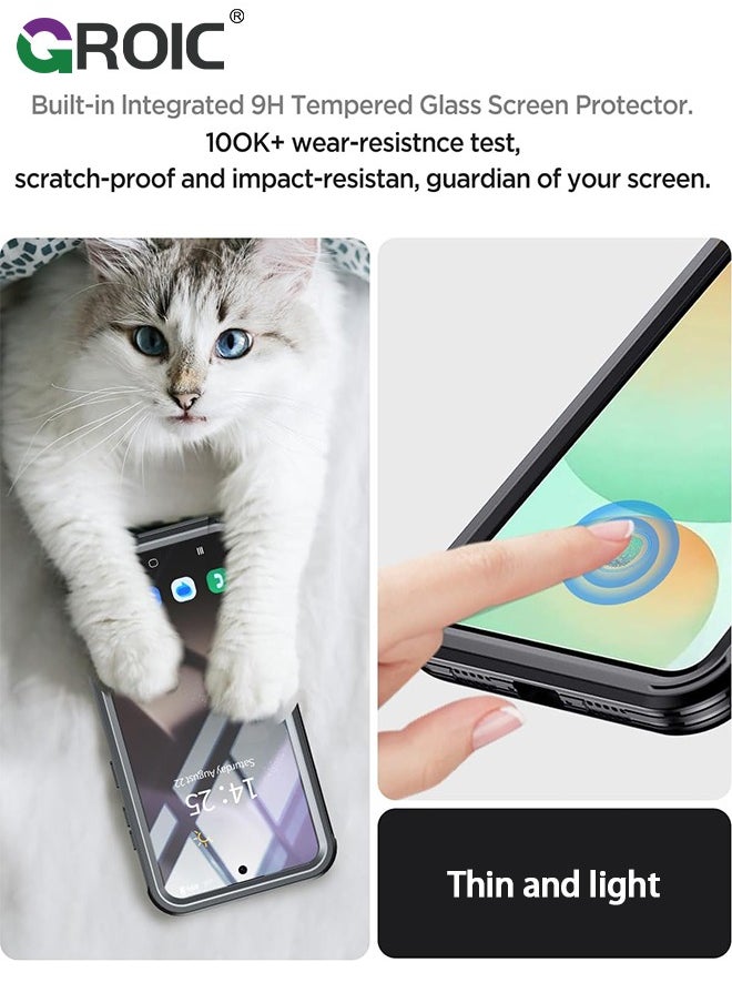 GROIC - for Samsung Galaxy S25 Case, with Built-in HD Screen Protector Shockproof Anti Spy Magnetic Back Phone Cover for S25 5G, Black - Image 1