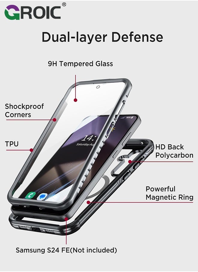 GROIC - for Samsung Galaxy S25 Case, with Built-in HD Screen Protector Shockproof Anti Spy Magnetic Back Phone Cover for S25 5G, Black - Image 1