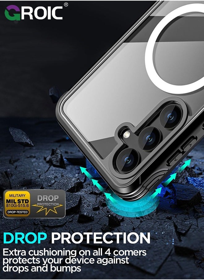 GROIC - for Samsung Galaxy S25 Case, with Built-in HD Screen Protector Shockproof Anti Spy Magnetic Back Phone Cover for S25 5G, Black - Image 1