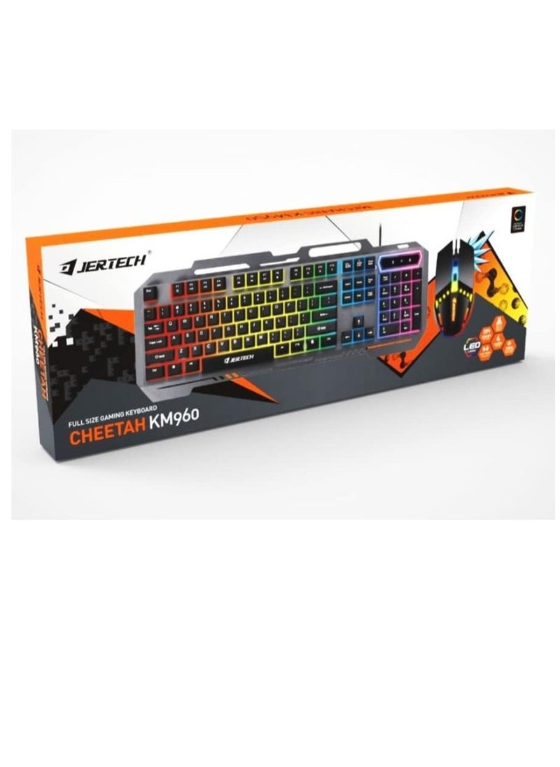 JERTECH Slim Ergonomic Gold Rainbow Backlight Wired Gaming Keyboard and Mouse Combo for PC Gamer Laptop KM960  - Image 3