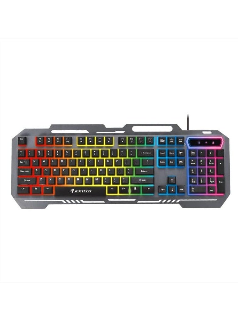 JERTECH Slim Ergonomic Gold Rainbow Backlight Wired Gaming Keyboard and Mouse Combo for PC Gamer Laptop KM960  - Image 2