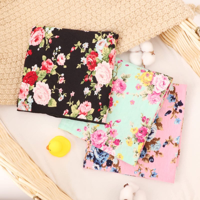 DRESHOW BQUBO Newborn Receiving Blanket with Bow Hat Set Flower Print Baby Swaddle Blankets with Beanie Nursery Swaddle Wrap 3 Sets - Image 3