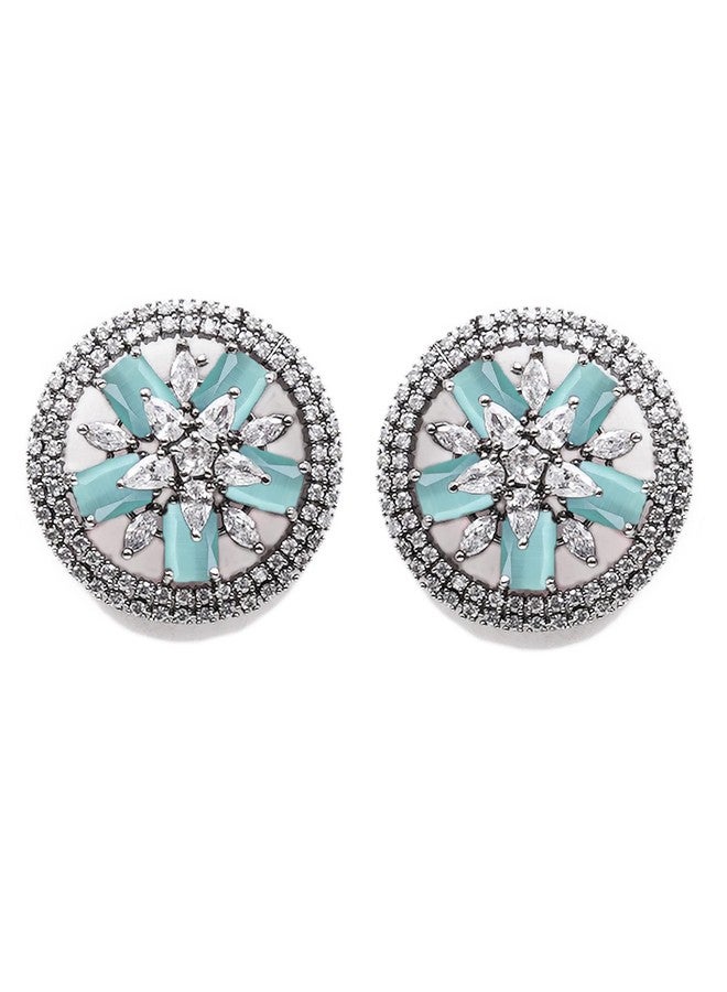 Karatcart Light Green American Diamond Studded Floral Stud Earrings for Women - Image 4