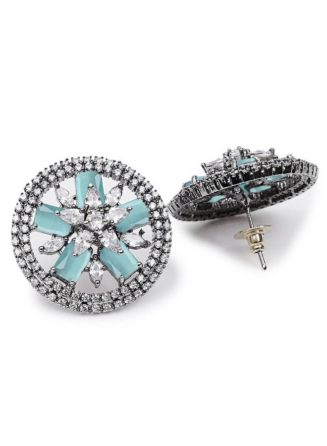 Karatcart Light Green American Diamond Studded Floral Stud Earrings for Women - Image 5