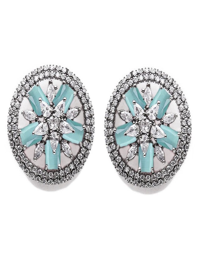 Karatcart Light Green American Diamond Studded Floral Stud Earrings for Women - Image 1