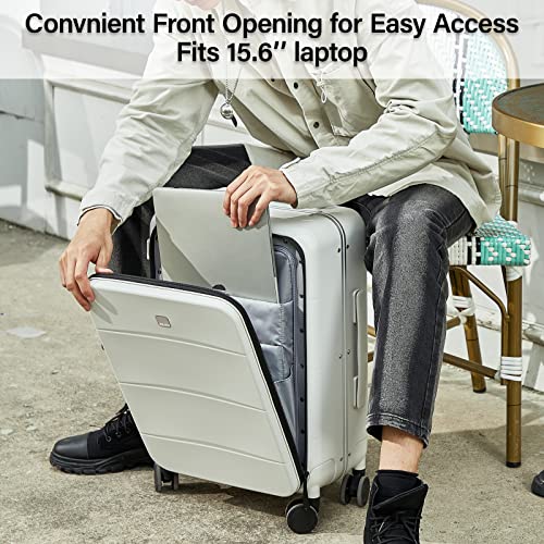 MILADA Carry On Luggage 22x14x9 Airline Approved Spinner Wheels TSA Luggage 20 Inch Hard Shell Suitcases Front Opening Pocket Rolling Aluminum Frame Travel Luggage,Smoke White - Image 3