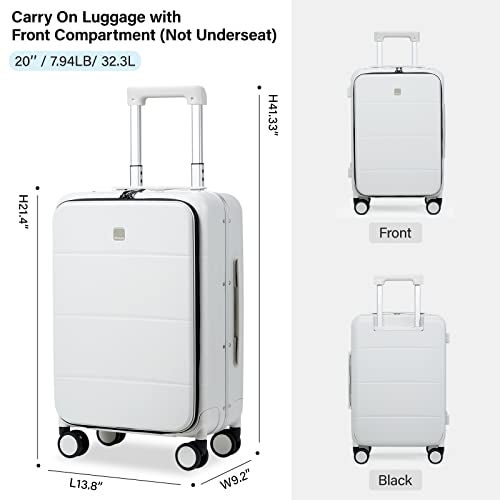 MILADA Carry On Luggage 22x14x9 Airline Approved Spinner Wheels TSA Luggage 20 Inch Hard Shell Suitcases Front Opening Pocket Rolling Aluminum Frame Travel Luggage,Smoke White - Image 2