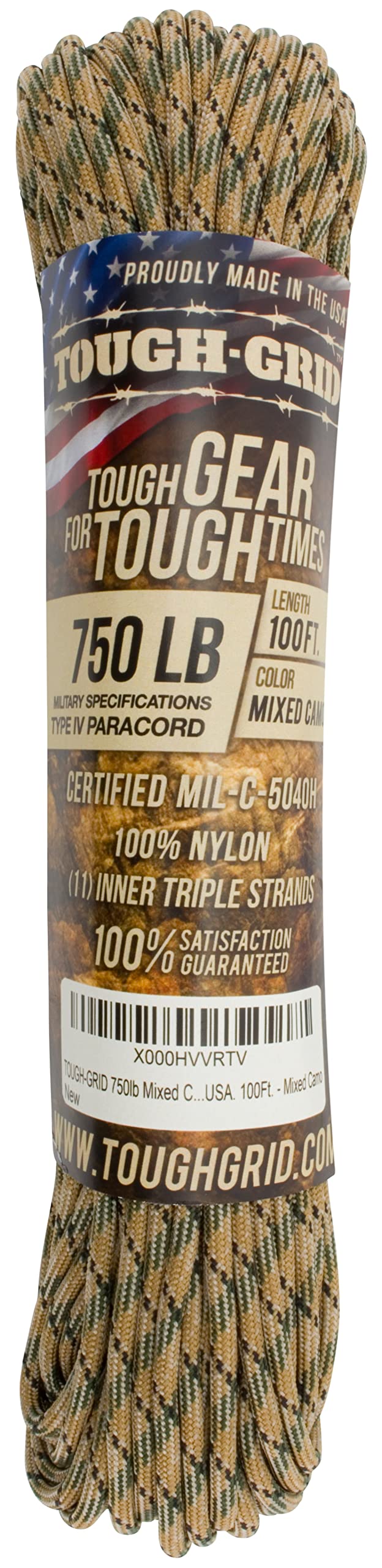 TOUGH-GRID 750 Paracord Rope Nylon Parachute Cord, Made in USA Survival Kit, Outdoor Adventures, Camping, Tactical Gear & Emergency Supplies, Military Type IV Mil-Spec - Image 4