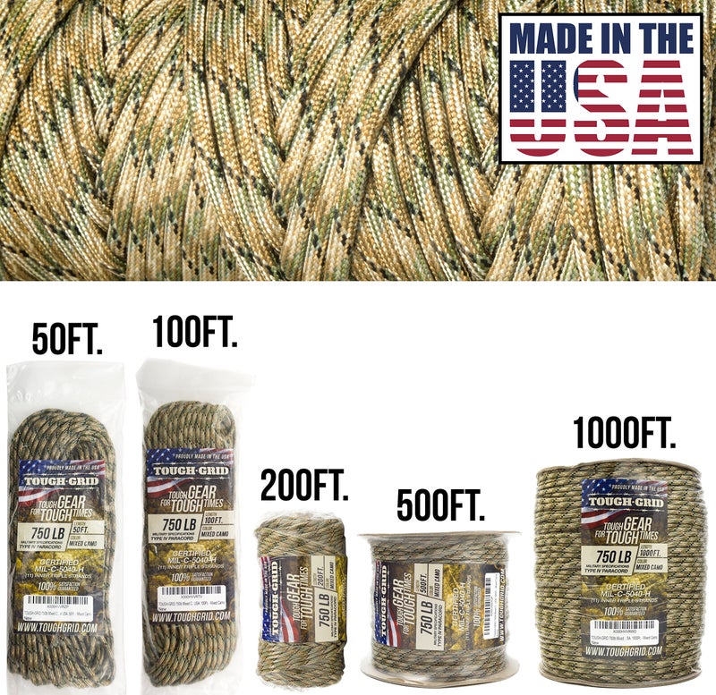 TOUGH-GRID 750 Paracord Rope Nylon Parachute Cord, Made in USA Survival Kit, Outdoor Adventures, Camping, Tactical Gear & Emergency Supplies, Military Type IV Mil-Spec - Image 2