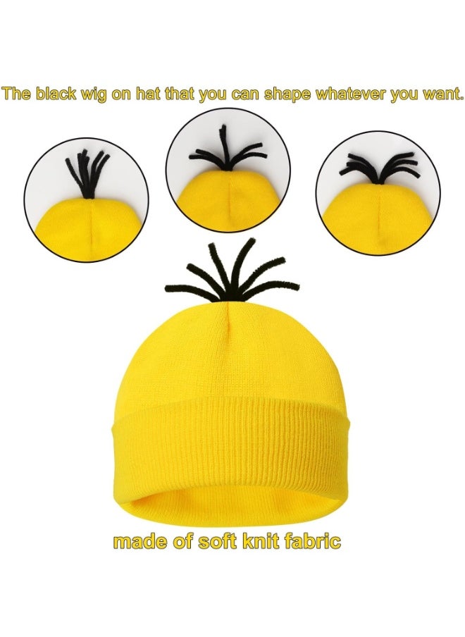 KOWVOWZ 4Pcs Minion Costoum Accessories,Costume Accessories Adult, Yellow Beanie Hats Goggles Gloves uspenders for Cosplay Set Dress Up  - Image 4