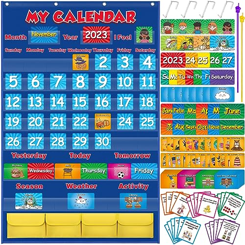 Aizweb Classroom Calendar Pocket Chart,Monthly Calendar for Kid Preschool Kindergarten Classroom Elementary Must Haves,Classroom Decorations Decor,Homeschool Teacher Supplies,Back to School Supplies - Image 1