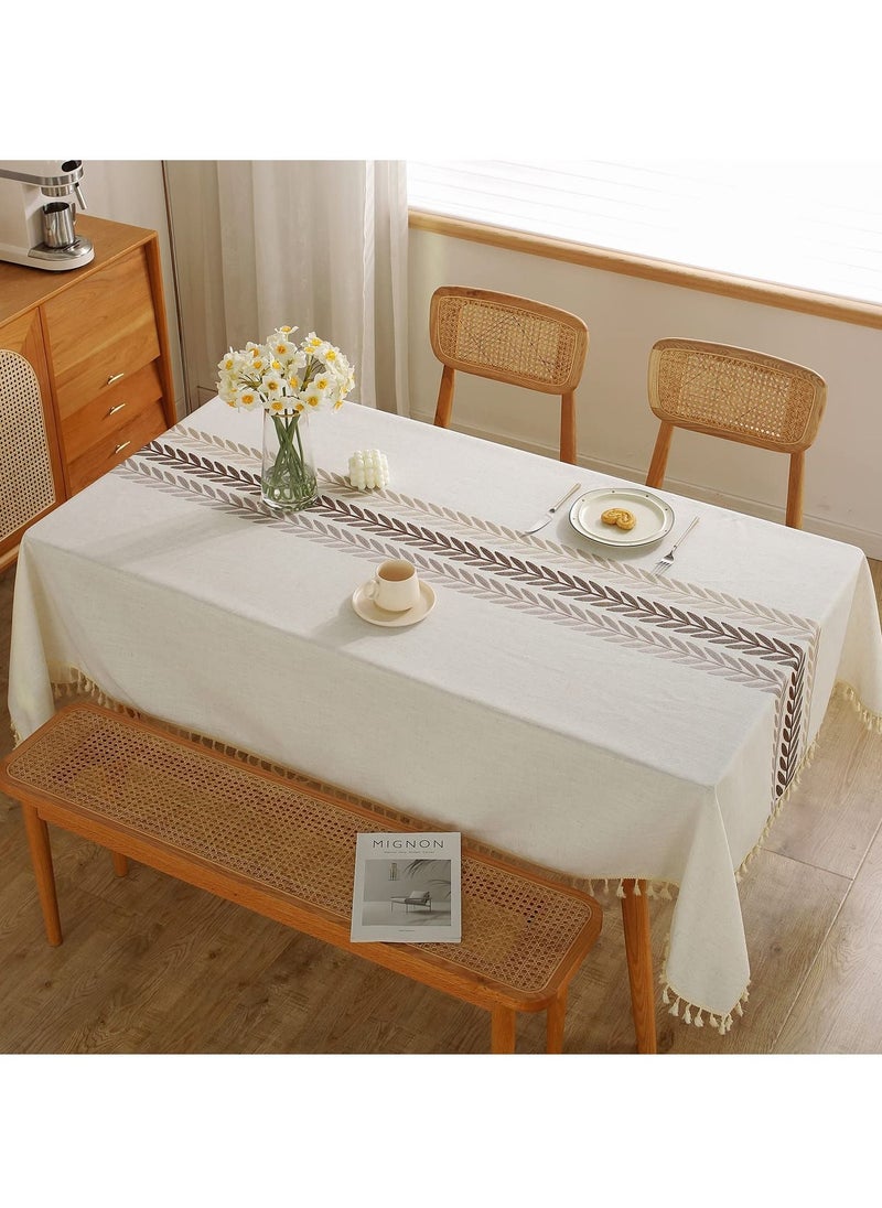 Arabest - Tablecloth Farm Kitchen Rectangular Coffee Tablecloth Cotton Linen Tablecloth Beige Wine Leaf 55x102 Inch - Image 1