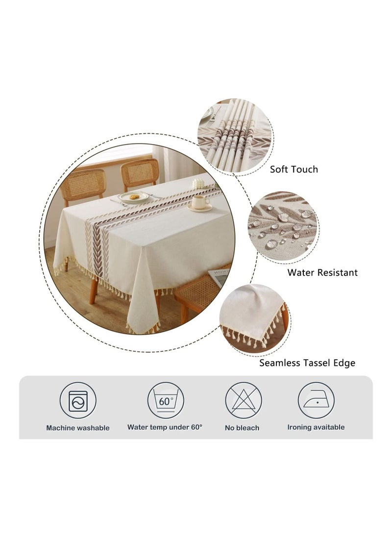 Arabest - Tablecloth Farm Kitchen Rectangular Coffee Tablecloth Cotton Linen Tablecloth Beige Wine Leaf 55x102 Inch - Image 1