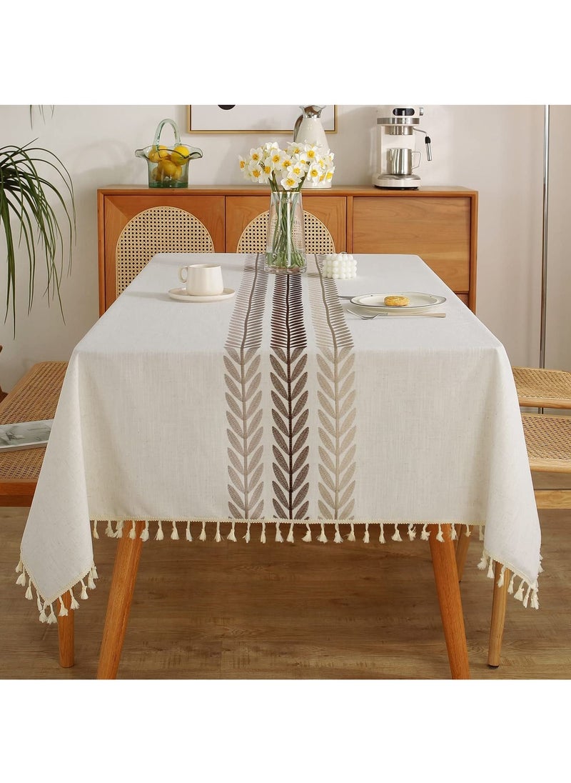 Arabest - Tablecloth Farm Kitchen Rectangular Coffee Tablecloth Cotton Linen Tablecloth Beige Wine Leaf 55x102 Inch - Image 1