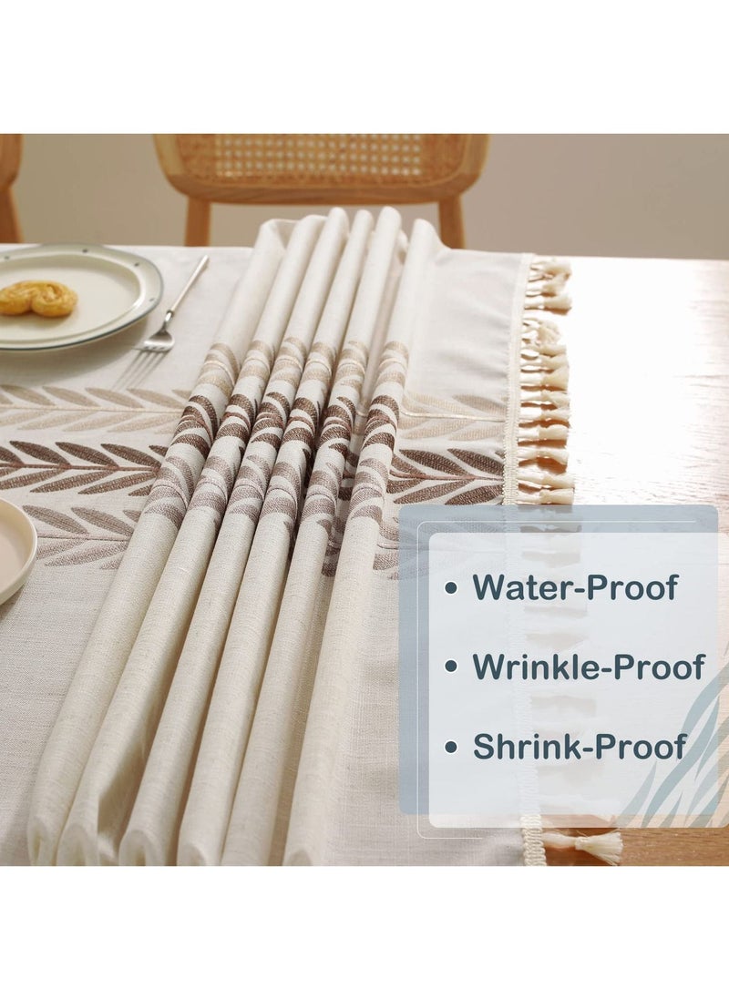 Arabest - Tablecloth Farm Kitchen Rectangular Coffee Tablecloth Cotton Linen Tablecloth Beige Wine Leaf 55x102 Inch - Image 1