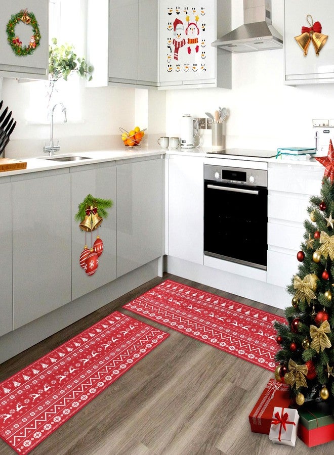 Capslpad Christmas Kitchen Rugs Set of 3 Washable Non Slip Kitchen Floor Runner Mats Xmas Trees Deer Kitchen Mats Low-Profile Geometric Soft Rug for Hallway,Deer Red 20"x32"+20"x48"+20"x59" - Image 5