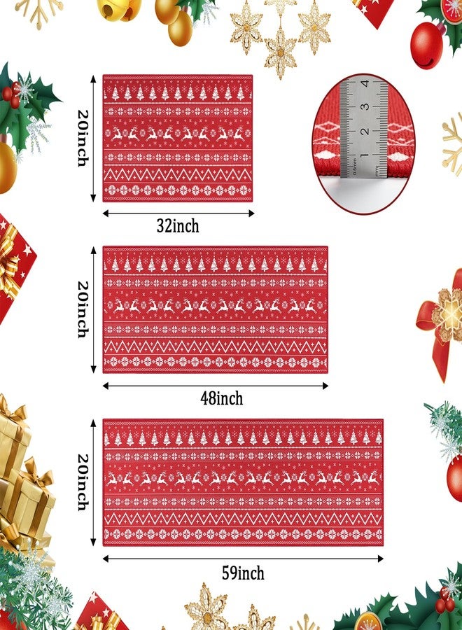 Capslpad Christmas Kitchen Rugs Set of 3 Washable Non Slip Kitchen Floor Runner Mats Xmas Trees Deer Kitchen Mats Low-Profile Geometric Soft Rug for Hallway,Deer Red 20"x32"+20"x48"+20"x59" - Image 2
