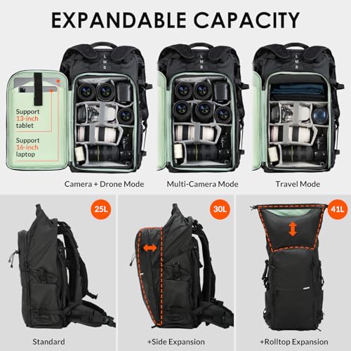 TARION Large Camera Backpack for Photographers - 35L Expandable DSLR Waterproof Camera Bag with 16" Laptop Compartment & Side Access & Adjustable Waist Strap & Rain Cover (Xprober) - Image 2