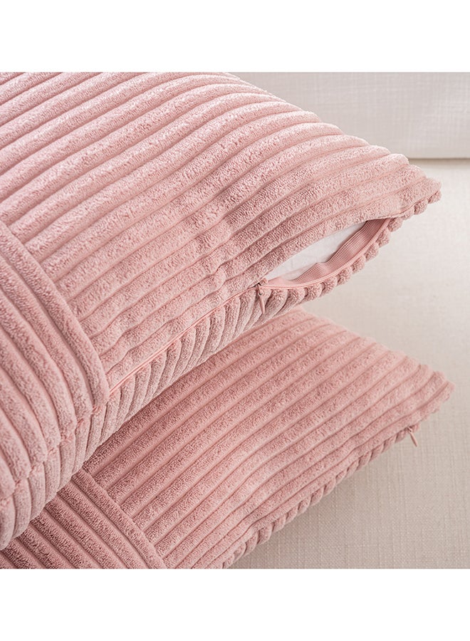 Fancy Homi أغطية وسائد مزخرفة بلون وردي فاتح من فانس هومي - عبوة من 2 - 18x18 بوصة لغرفة المعيشة والأريكة والسرير، ديكور منزلي ريفي بوهيمي، غلاف وسادة مربع ناعم من قماش الكوردuroy بتصميم باتش وورك 45x45 سم - Image 4